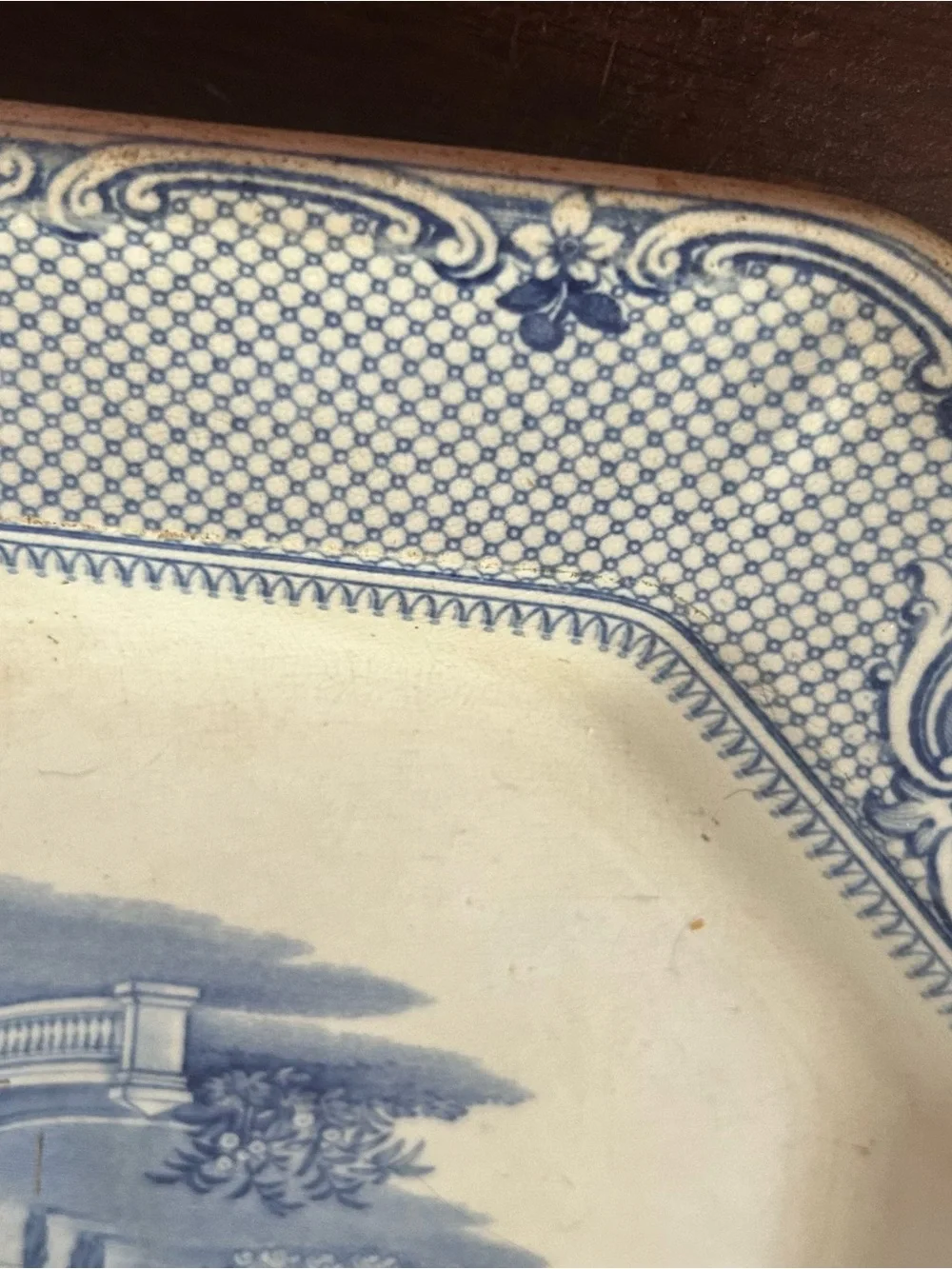 Blue Transferware Serving Platter 15x11.5 University JR  &Co Antique Ironstone